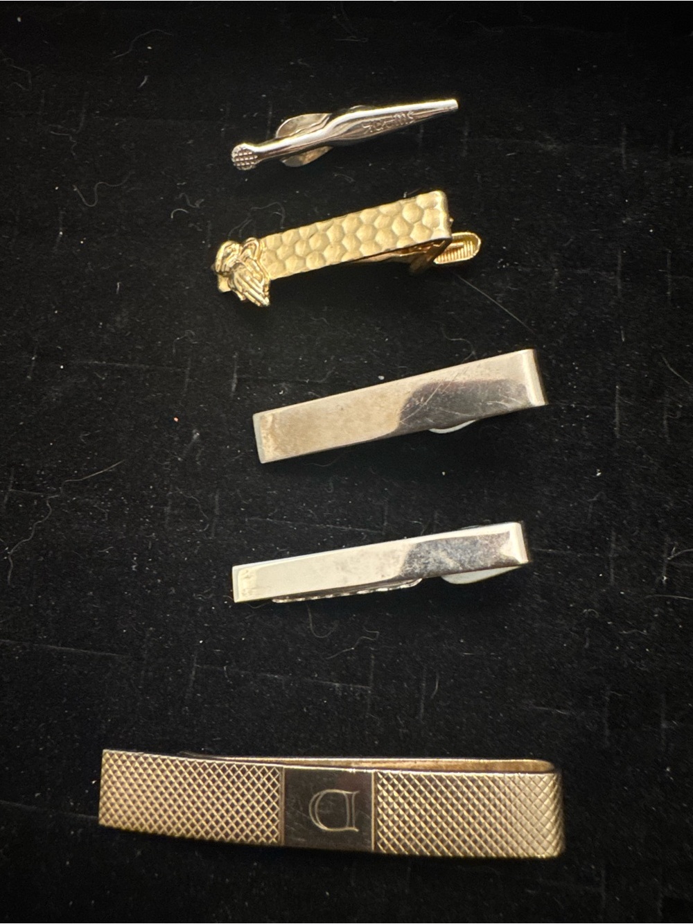 Lot of 5 Vintage Men’s Tie Clips Bars Gold & Silver Tone Assorted Designs